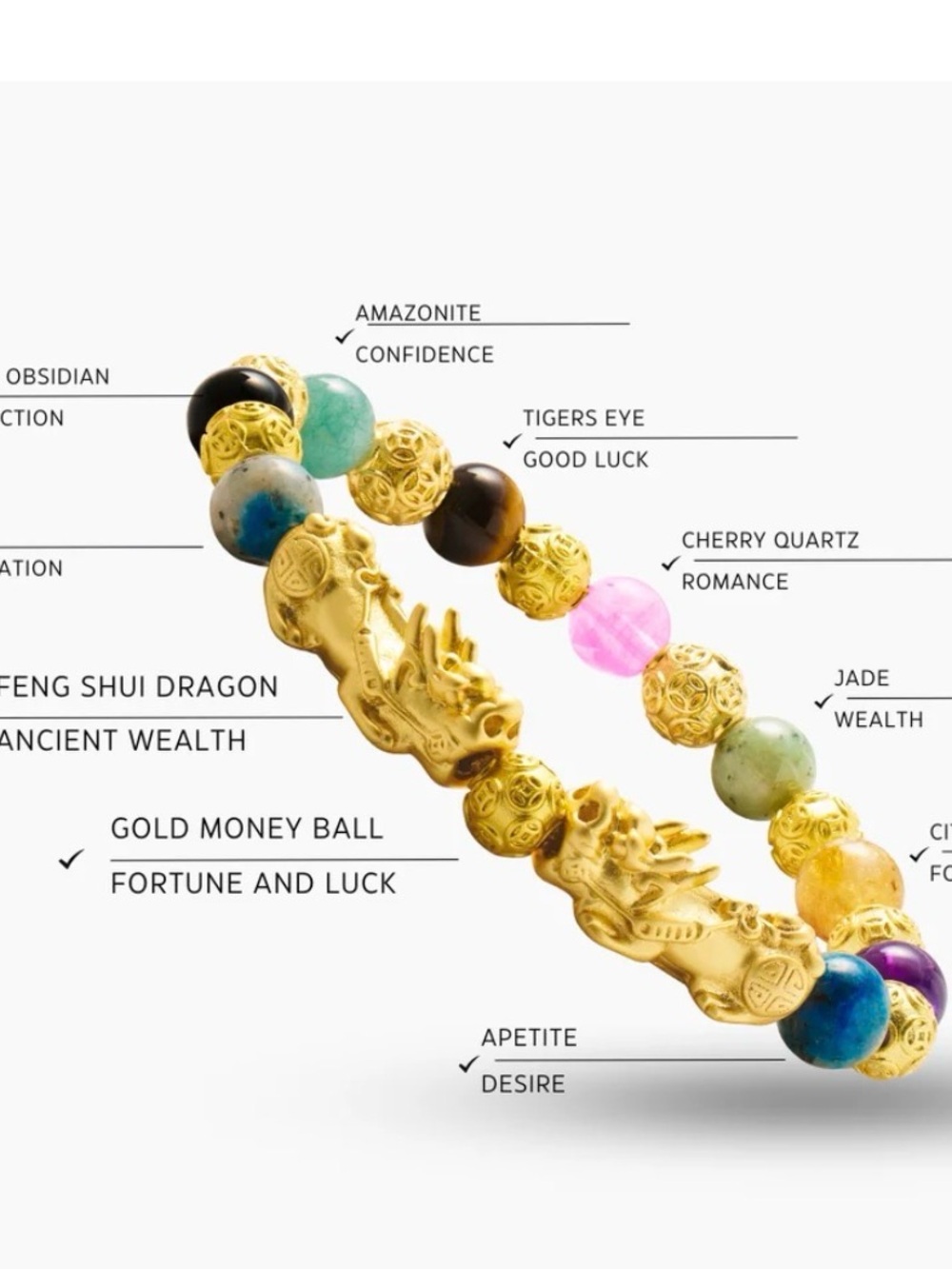 Surya Pixiu Multi Fortune Gemstones Bracelet Eat.Read.Love
